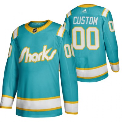 San Jose Sharks Custom Men's Adidas 2020 Throwback Authentic Player NHL Jersey Teal